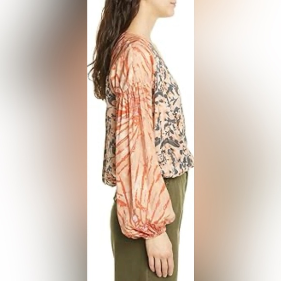 Free People|Cruisin Together Boho mixed print crop top,tribal floral long sleeve - Picture 2 of 16